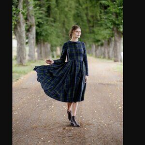 Son de Flor Classic Dress, Long Sleeve - Blue Tartan / M